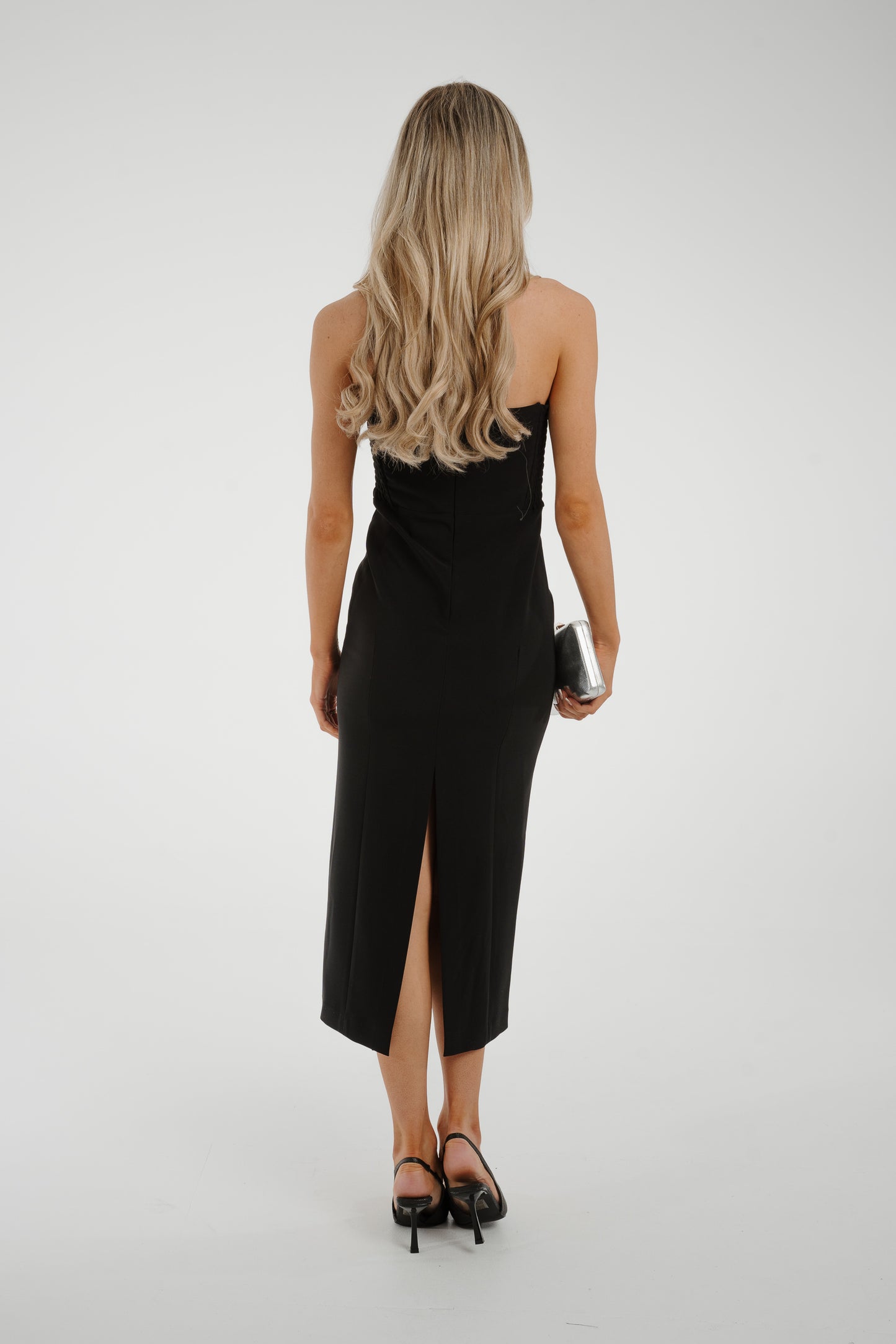 Pia Strapless Midi Dress In Black
