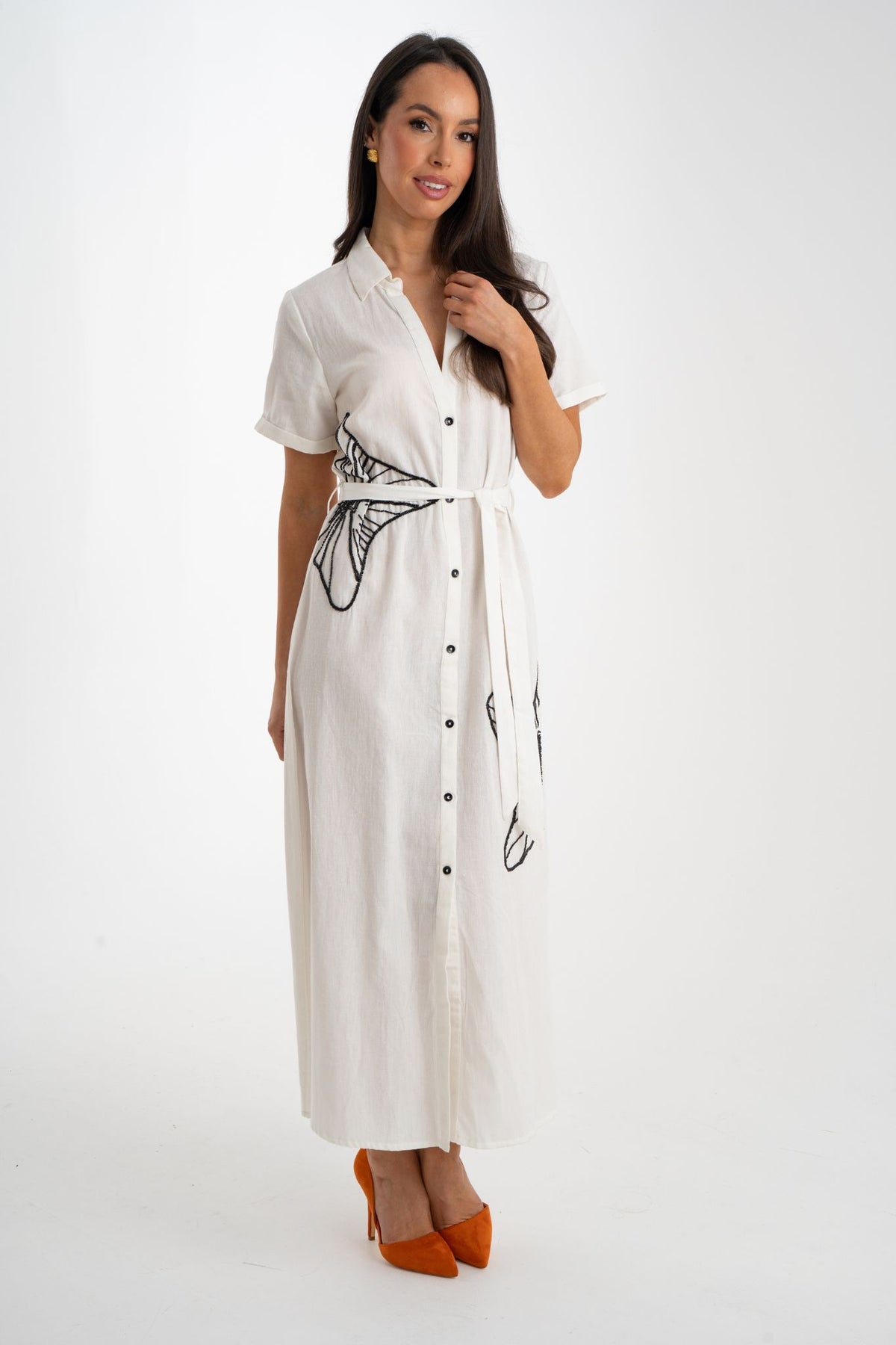 Grace Embroidered Shirt Dress In White