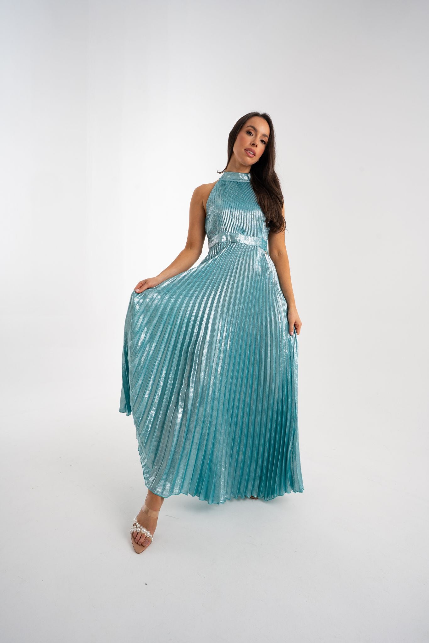 Grace Pleated Dress In Turquoise