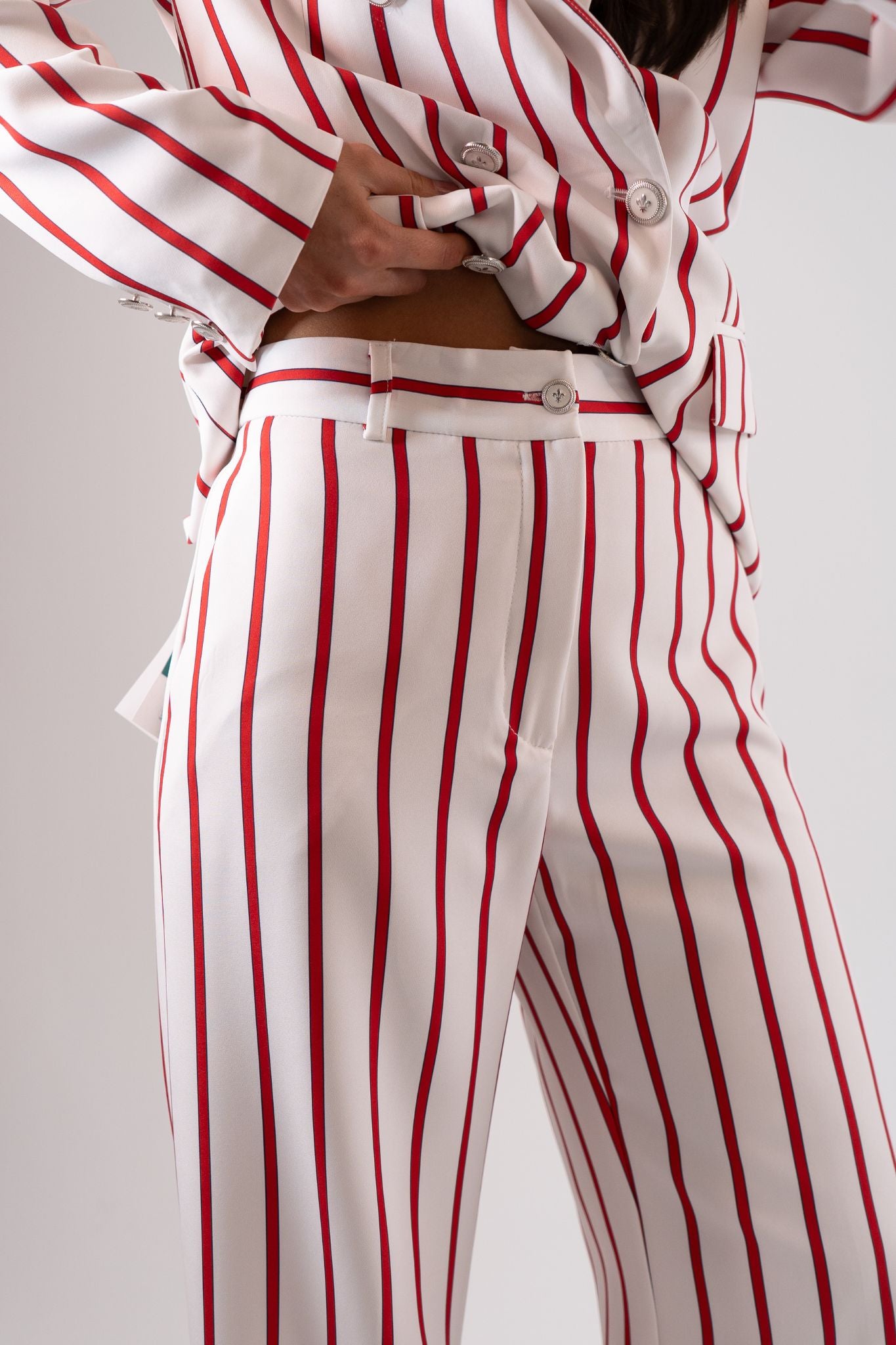 Alana Red Stripe Trousers In White