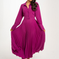 Celine Pleated Shirt Dress In Fuchsia