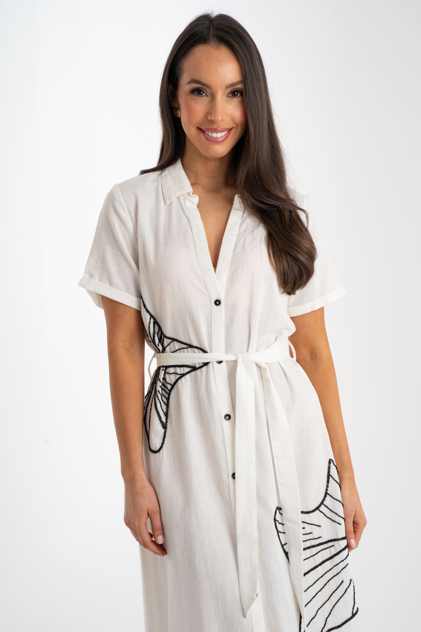 Grace Embroidered Shirt Dress In White
