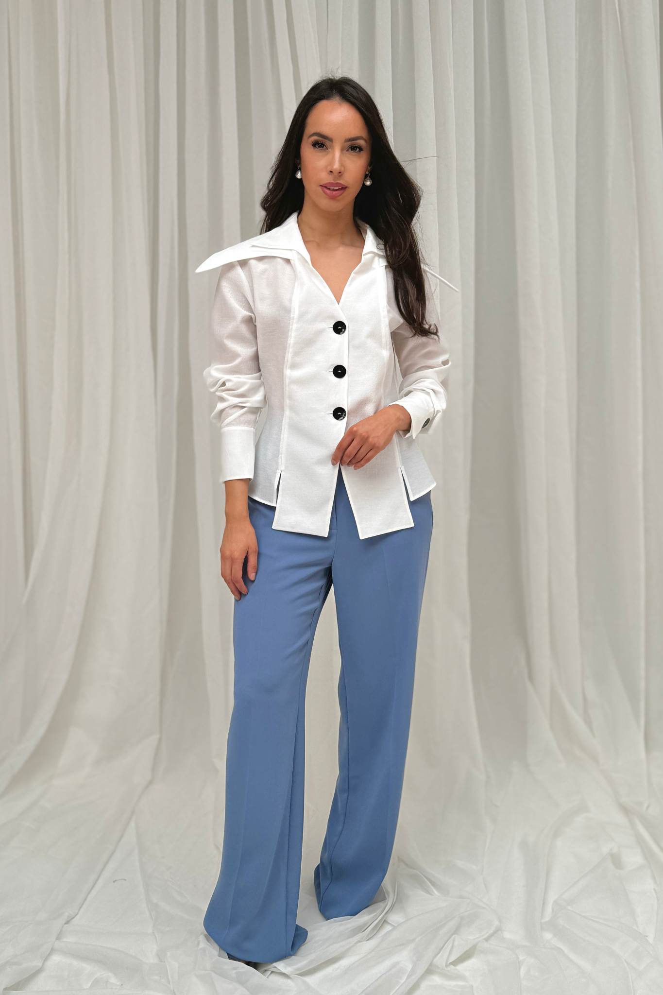 Kayla Black Button Blouse In Ivory