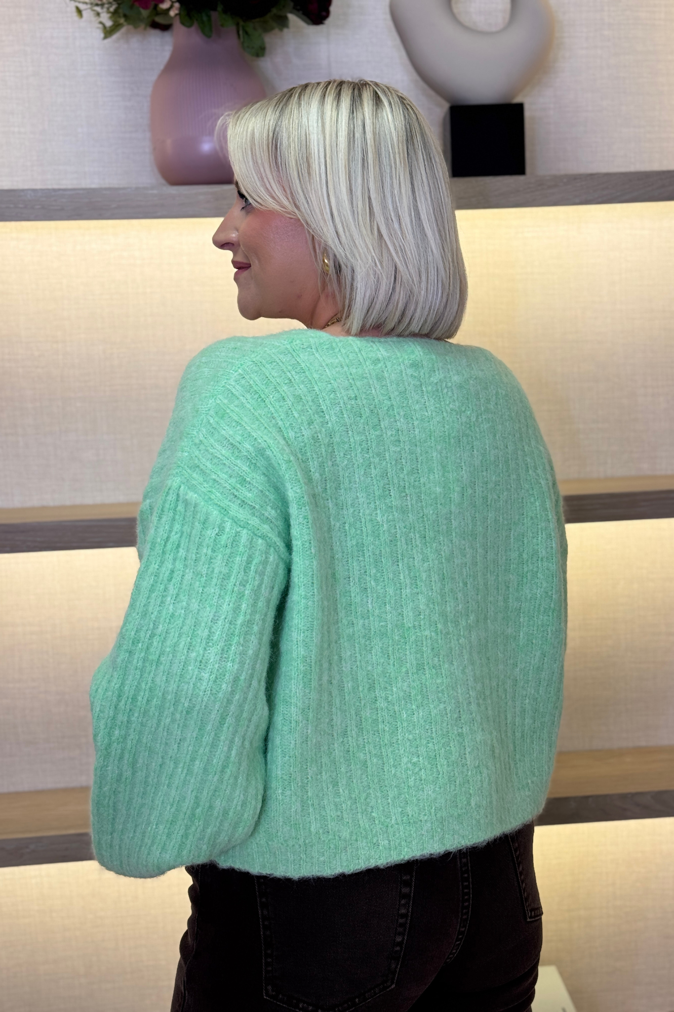 Kendra Puff Sleeve Jumper In Green