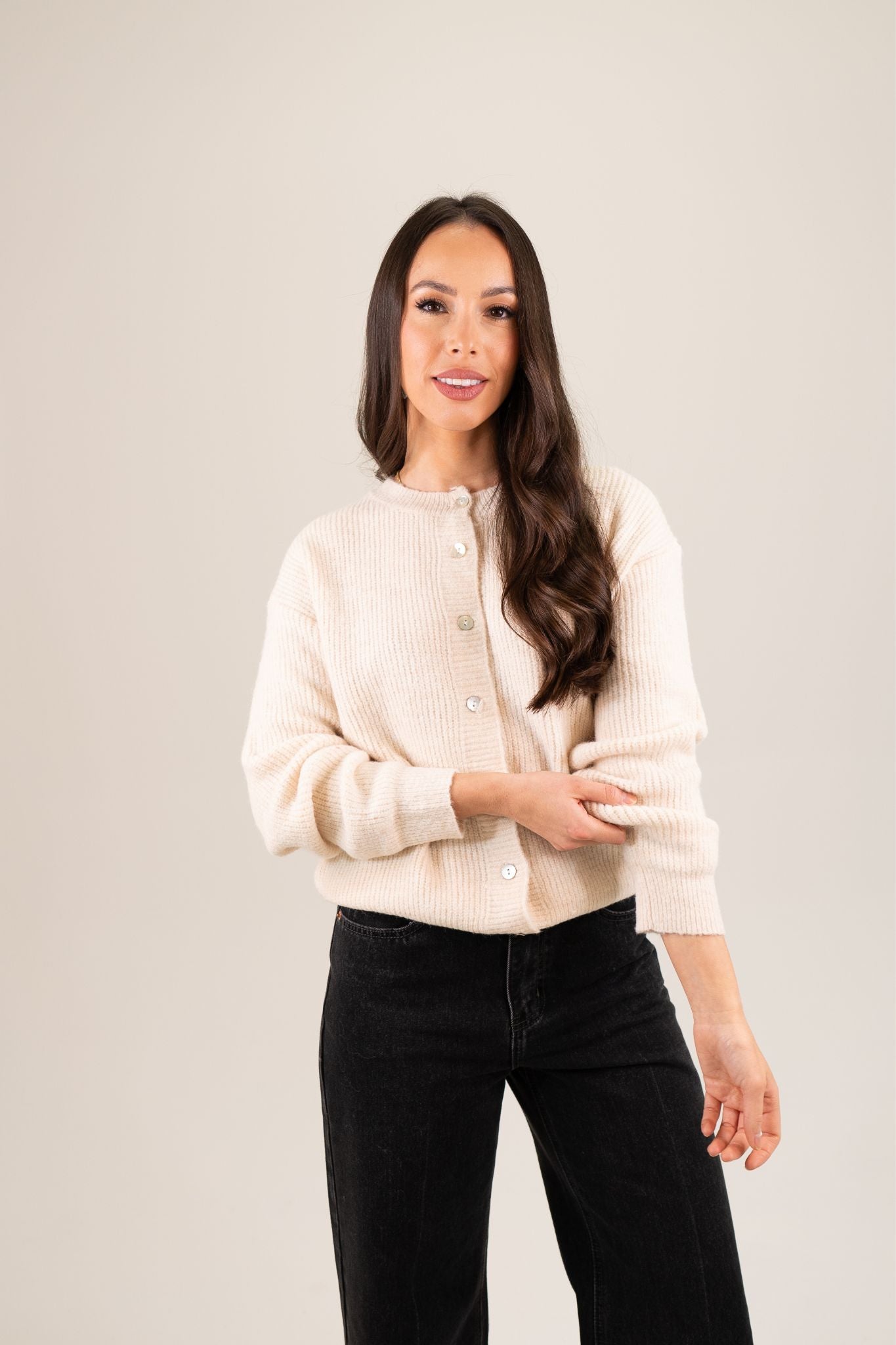 Millie Round Neck Cardigan In Neutral