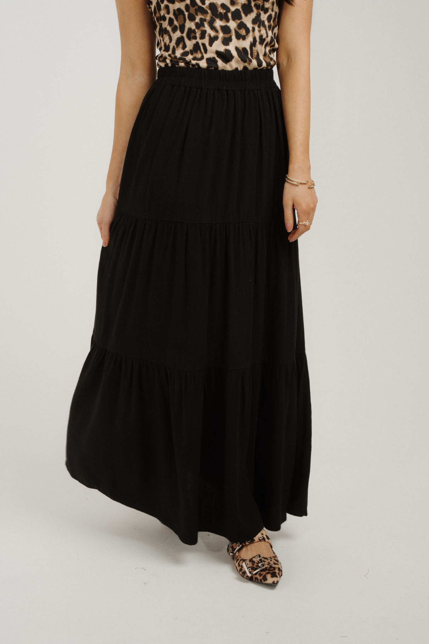 Erica Tiered Maxi Skirt In Black