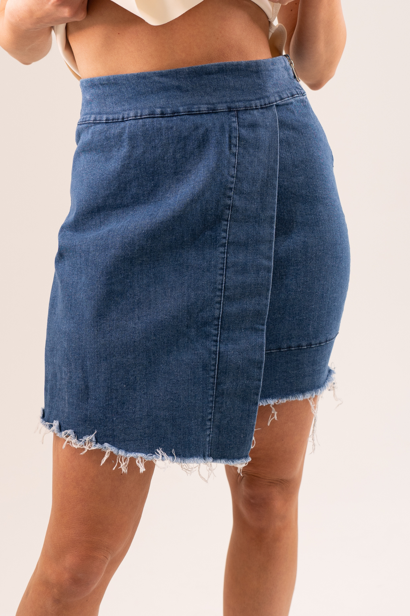 Leona Wrapover Denim Skirt In Light Wash