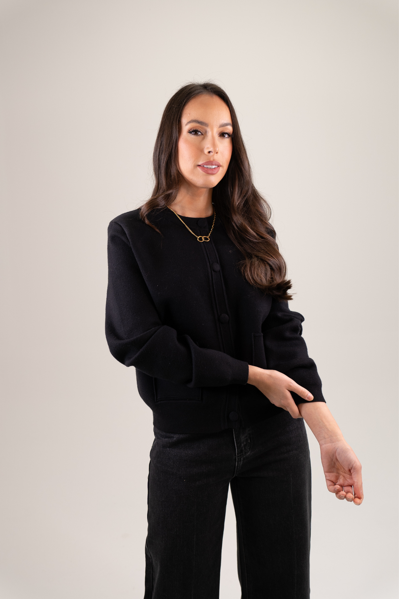 Taylor Round Neck Cardigan In Black