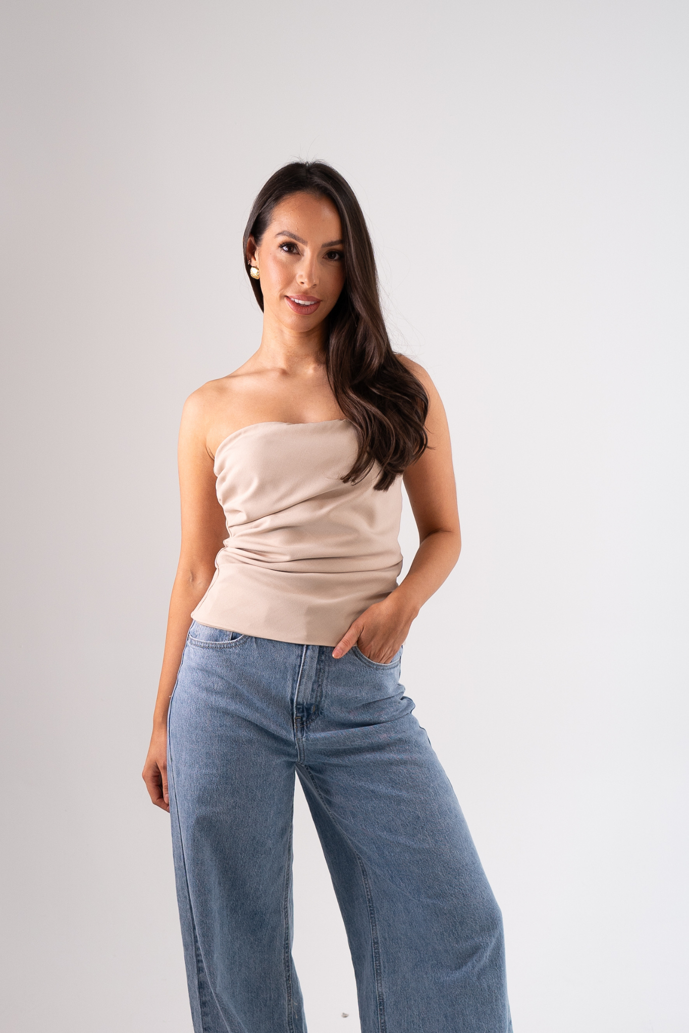 Erica Draped Strapless Top In Neutral