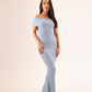 Caitlyn Bardot Knit Dress In Blue
