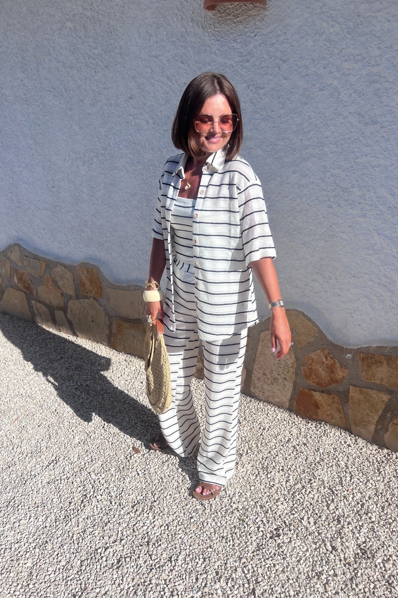 Erica Crochet Shirt In Mono Stripe
