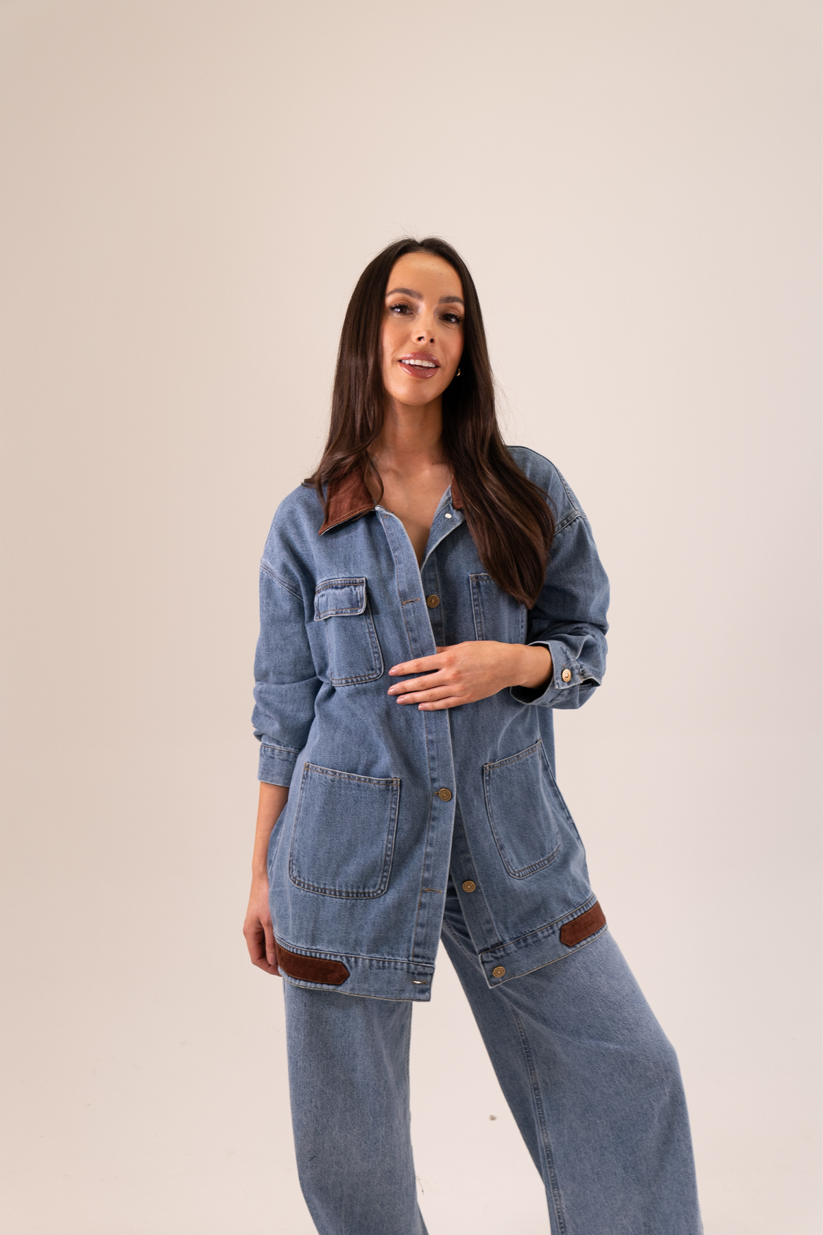 Elsa Contrast Collar Shirt In Denim