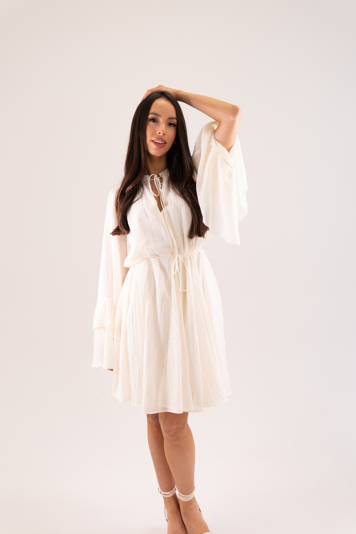 Elsa Ruffle Sleeve Dress In Neutral
