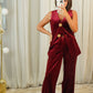 Love Laura Velvet Two Piece In Mulled Wine