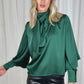 Pia Tie Neck Satin Blouse In Emerald Green