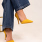 Lauren Faux Suede Cut Out Heel In Yellow