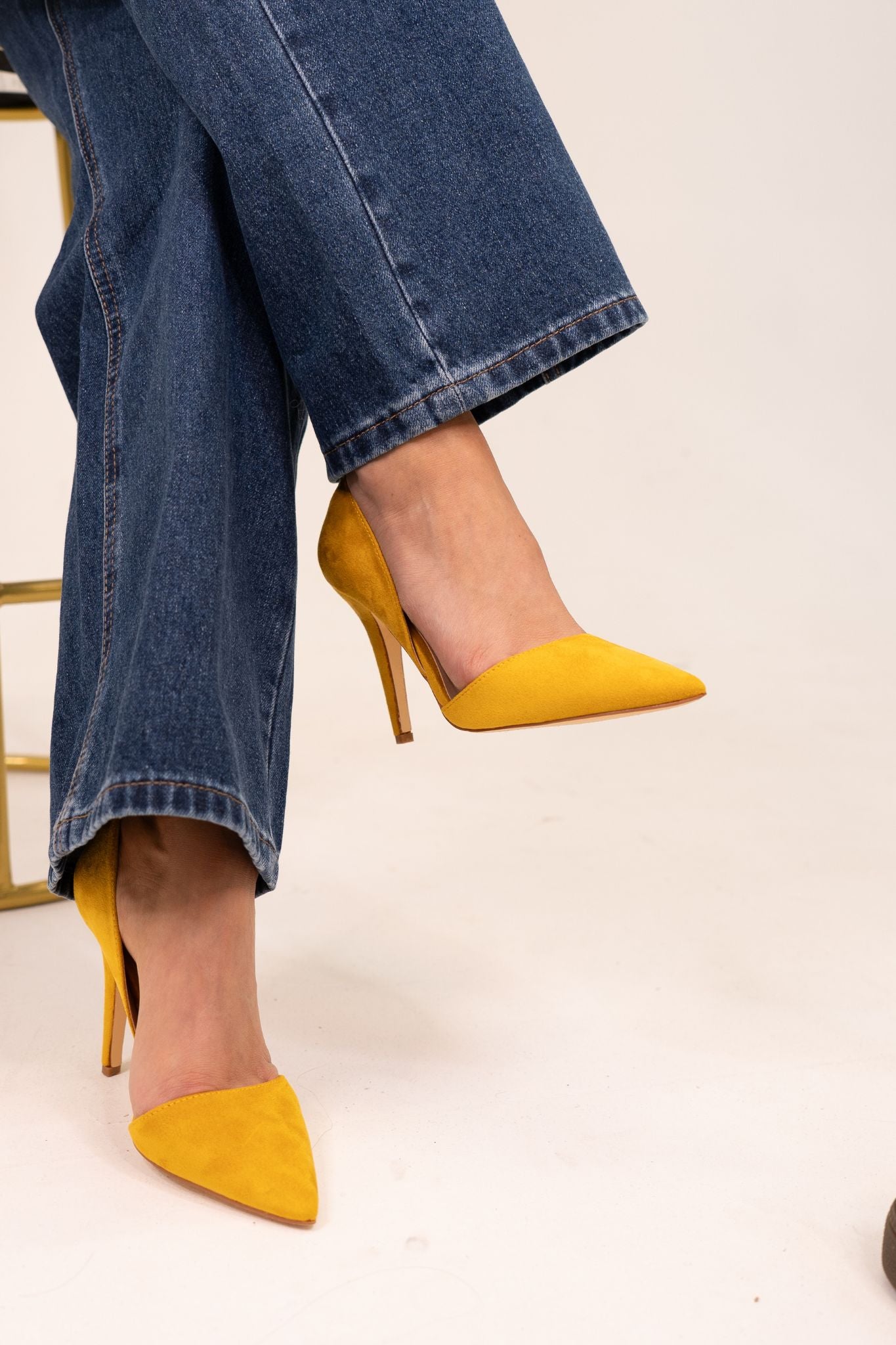 Lauren Faux Suede Cut Out Heel In Yellow