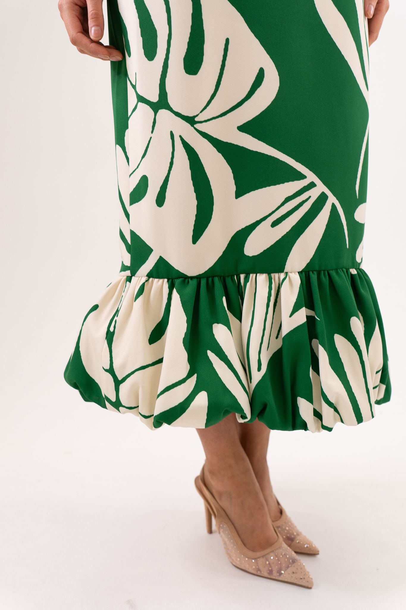 Marissa Printed One Shoulder Dress In Green