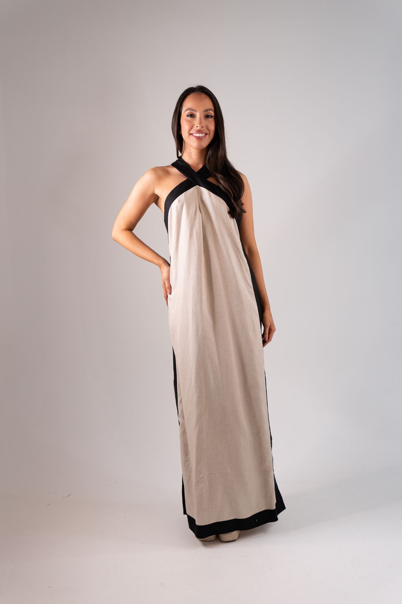 Alana Two Tone Maxi Dress In Neutral Mix