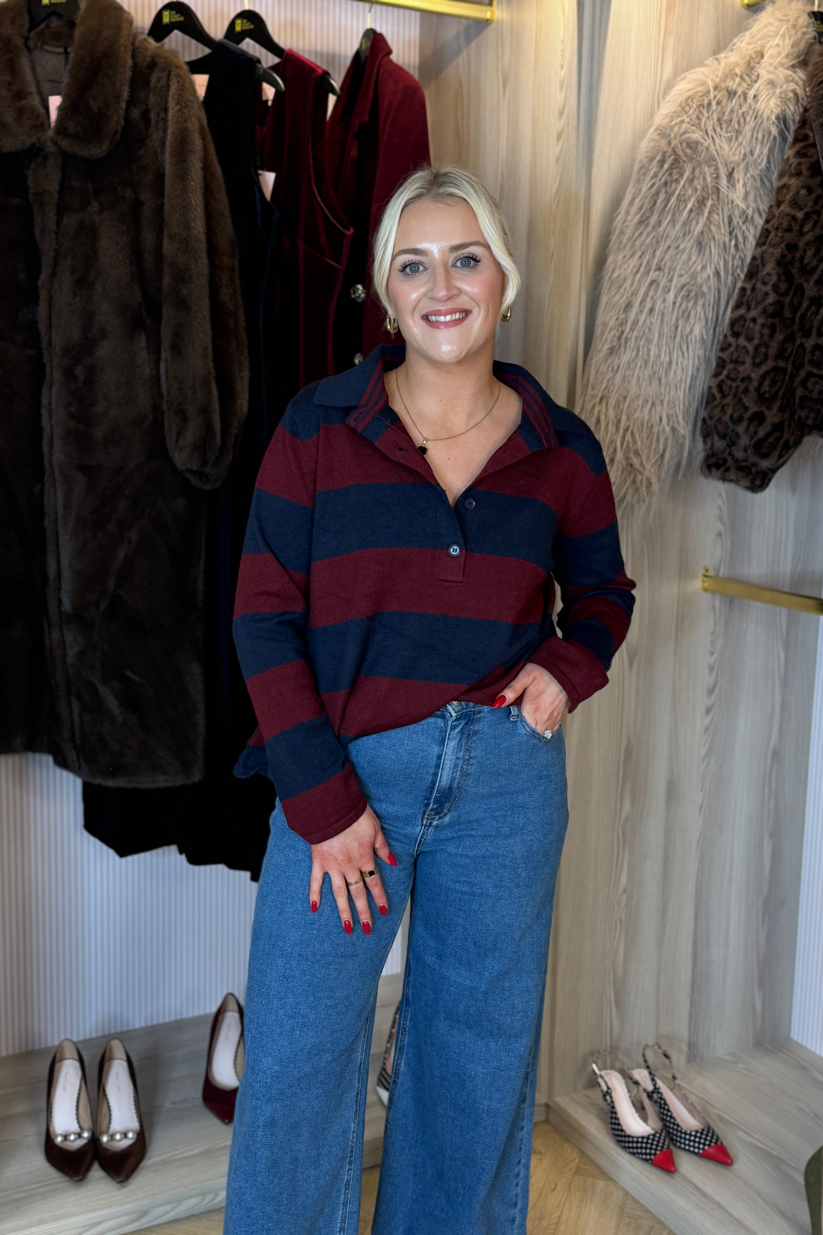 Millie Rugby Top In Navy & Red