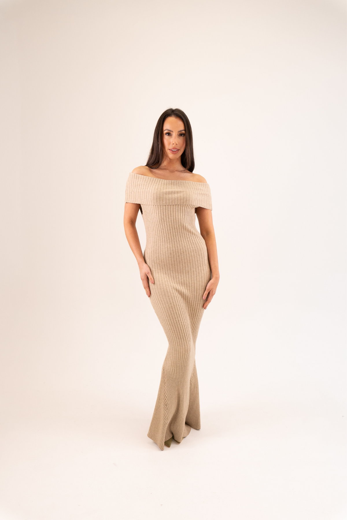 Caitlyn Bardot Knit Dress In Neutral