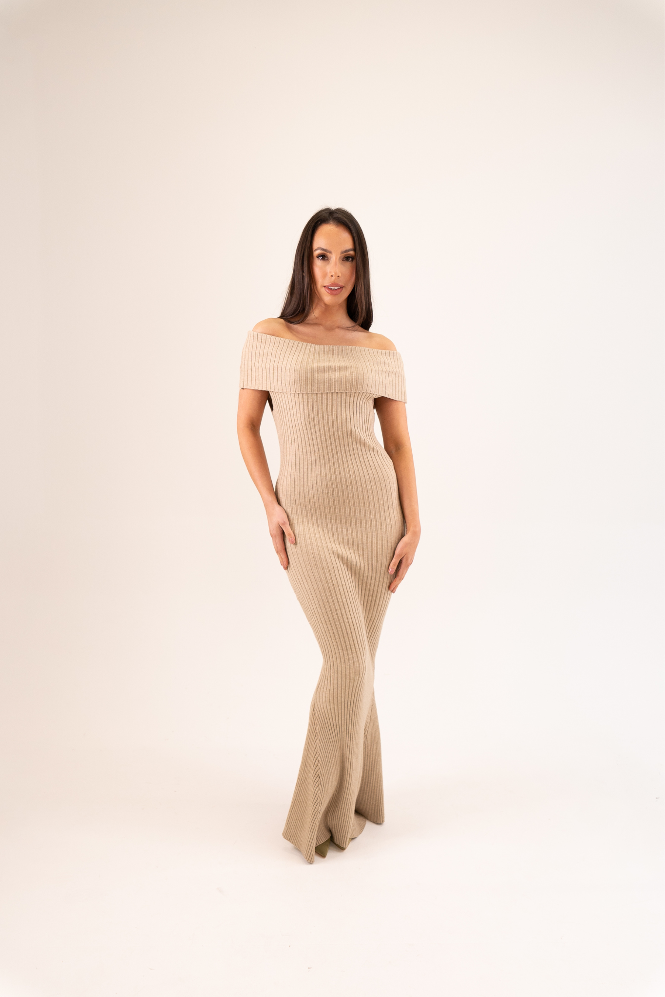 Caitlyn Bardot Knit Dress In Neutral