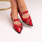 Sadie Pointed Buckle Flats In Red