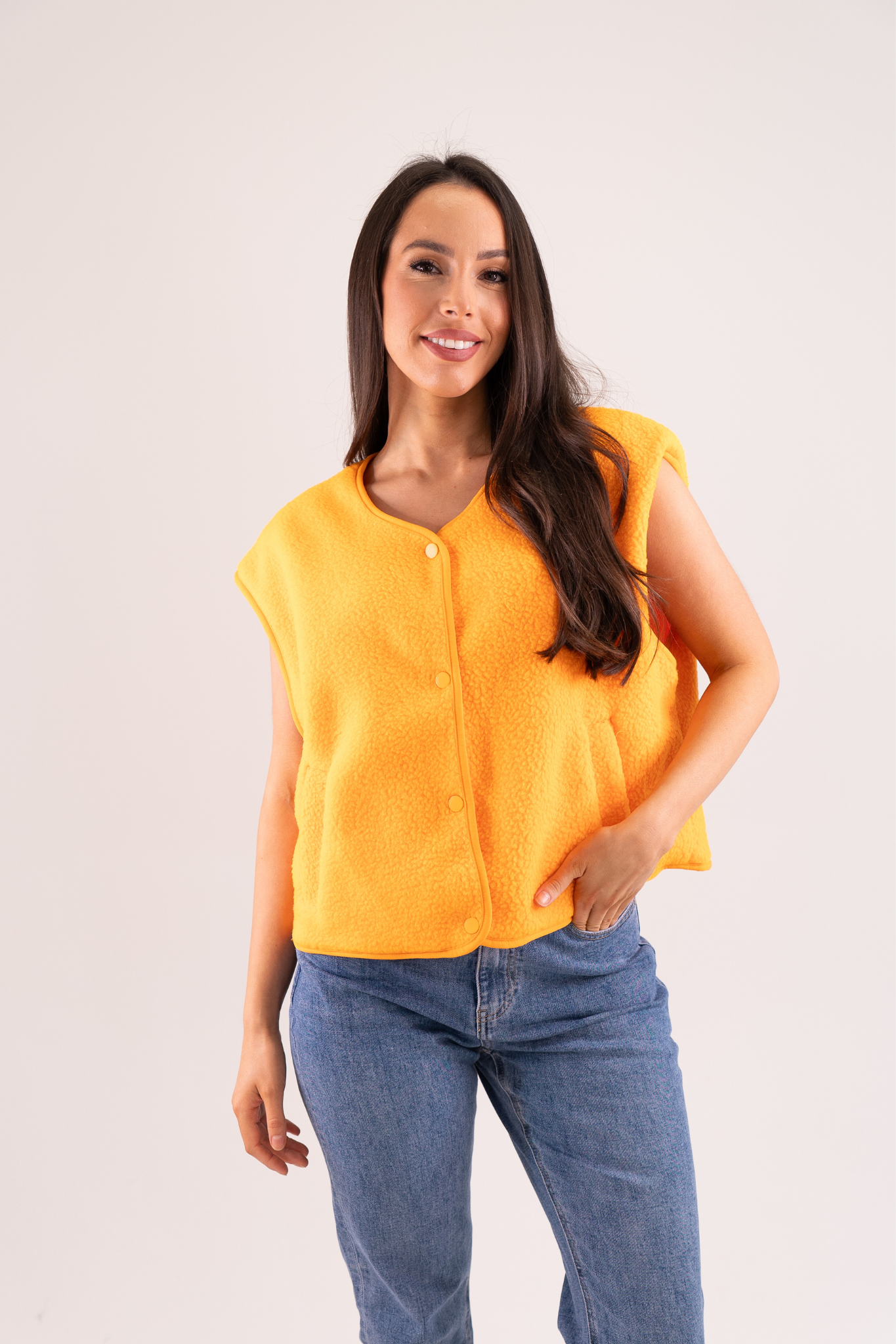 Kendra Fleece Waistcoat In Orange