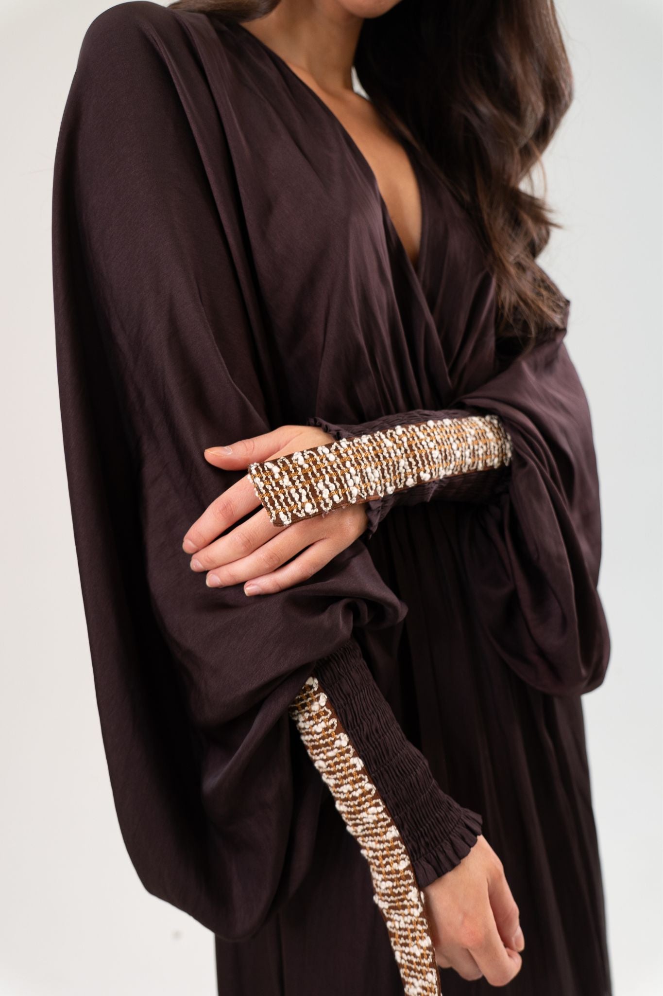 Kayla Batwing Detail Dress In Dark Chocolate