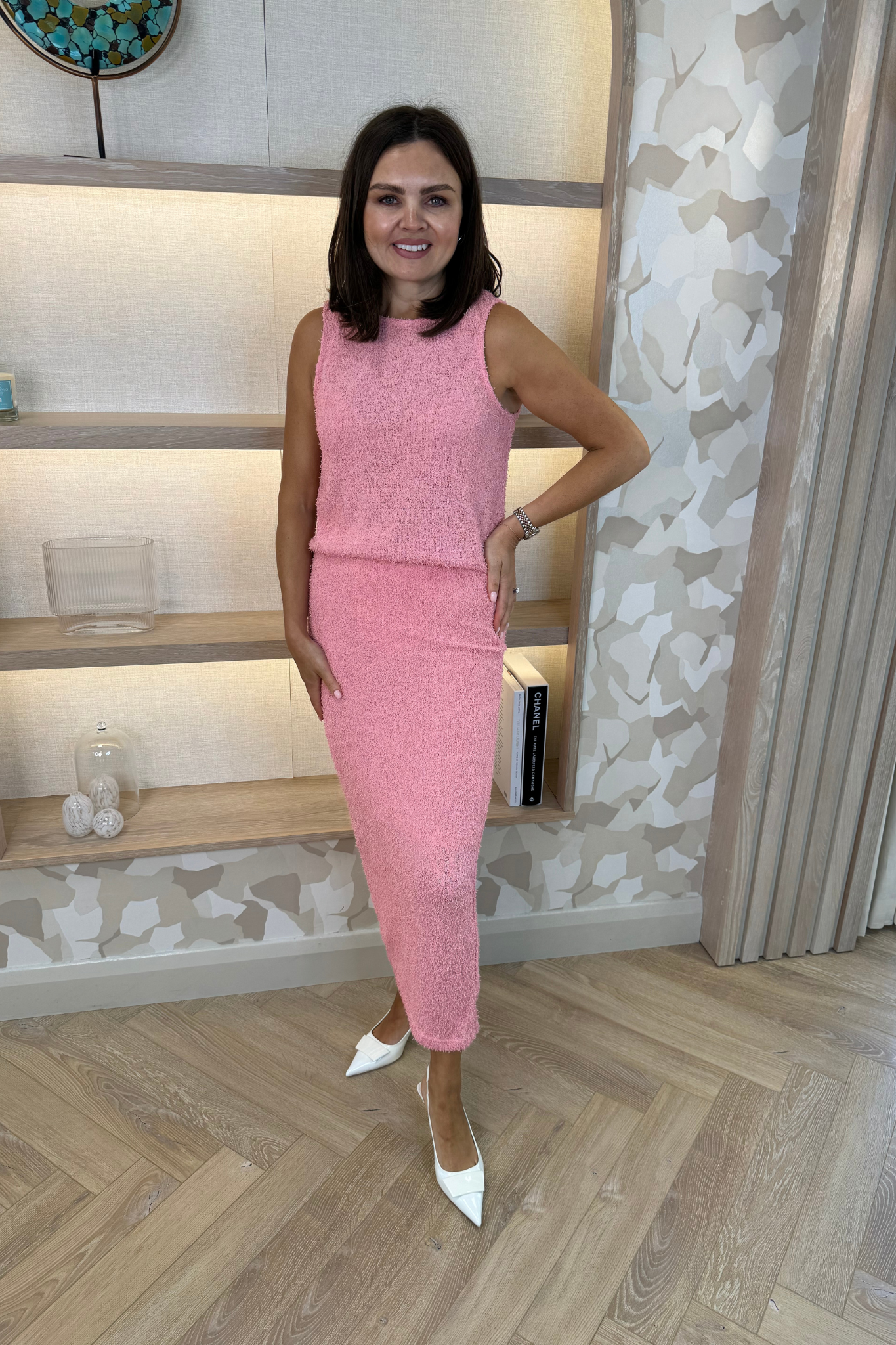 Elsa Textured Midi Skirt In Pink