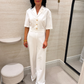 Eva Button Front Jumpsuit In White