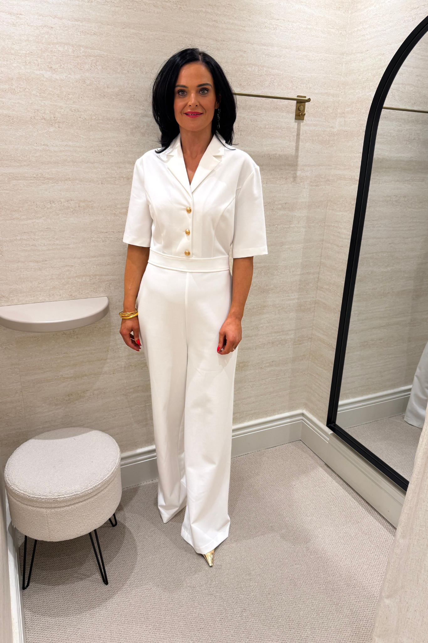 Eva Button Front Jumpsuit In White