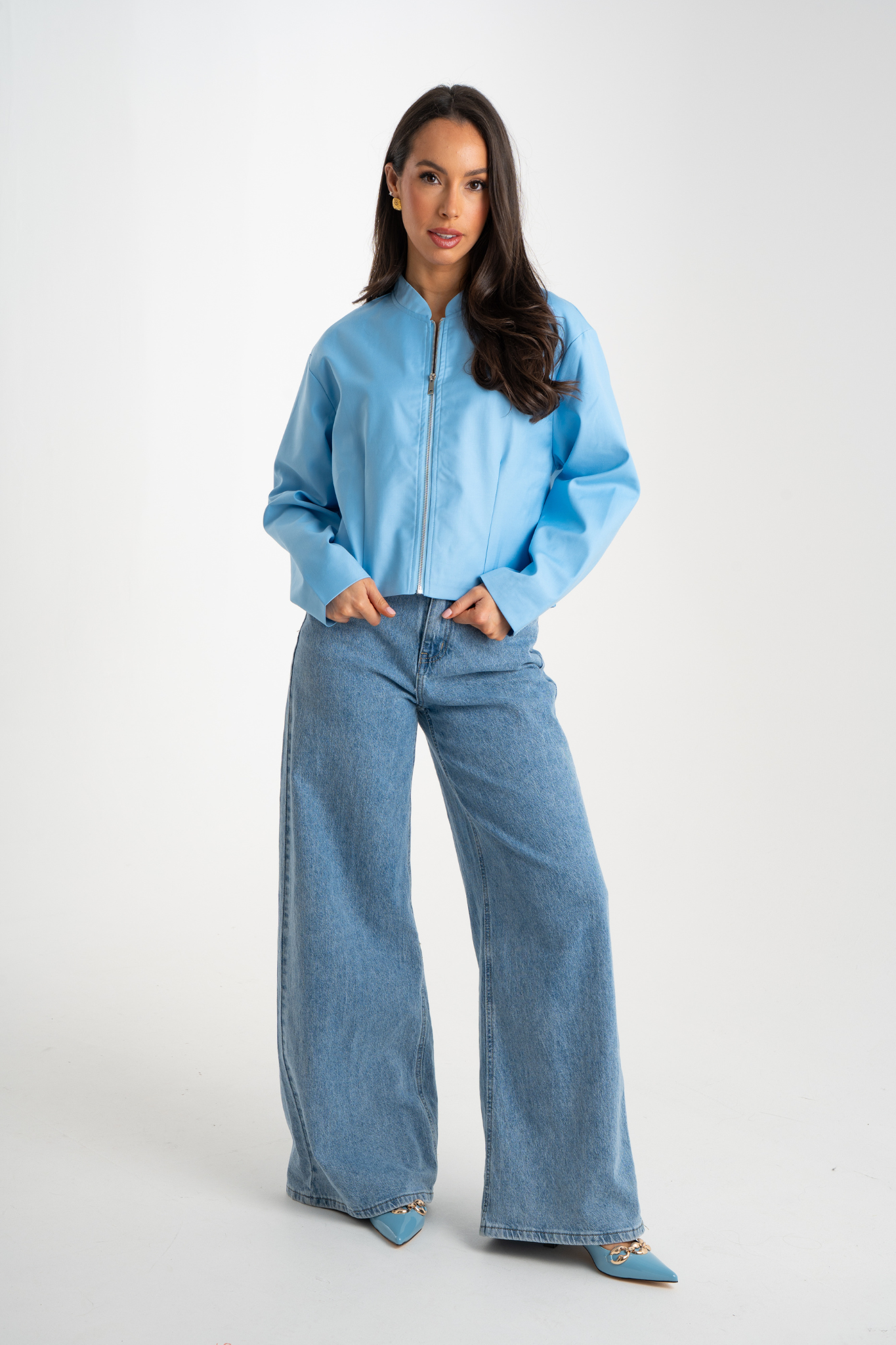 Daisy Zip Jacket In Sky Blue