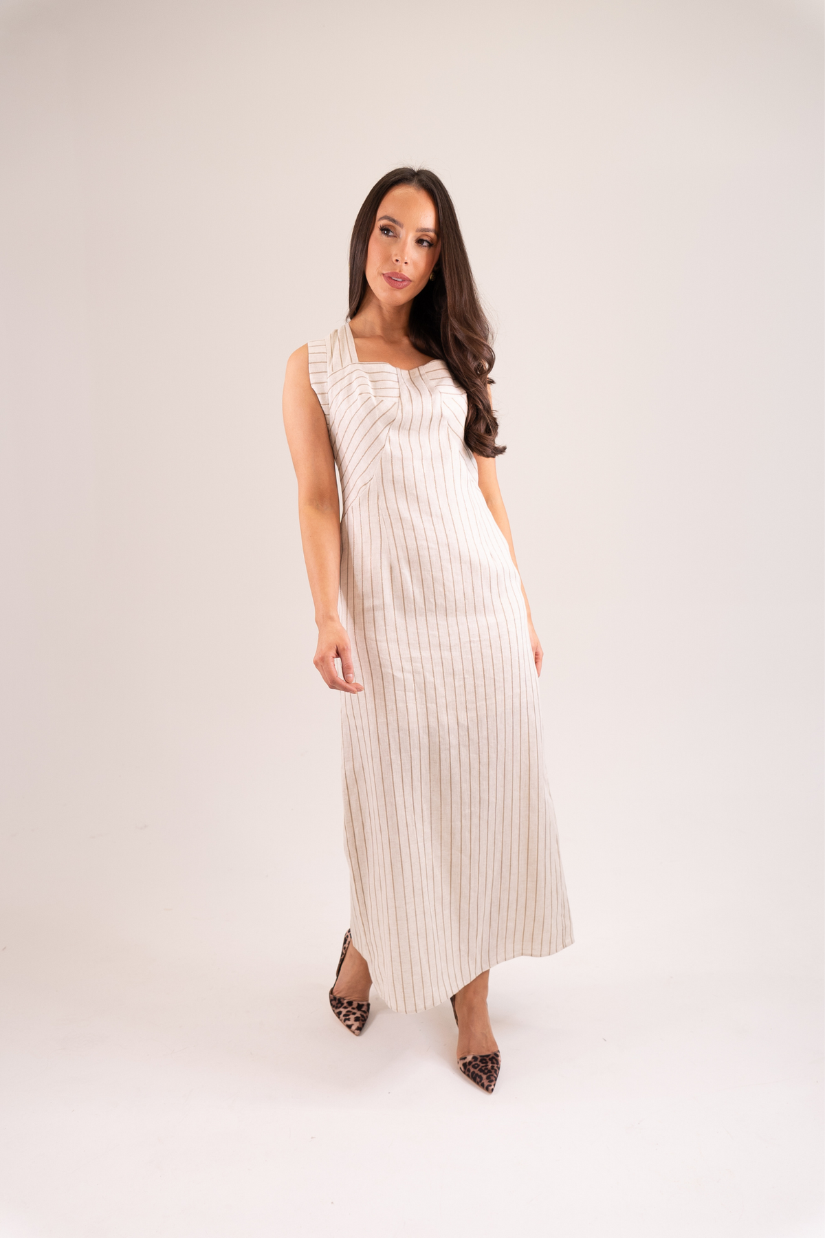 Kayla Striped Linen Dress In Neutral