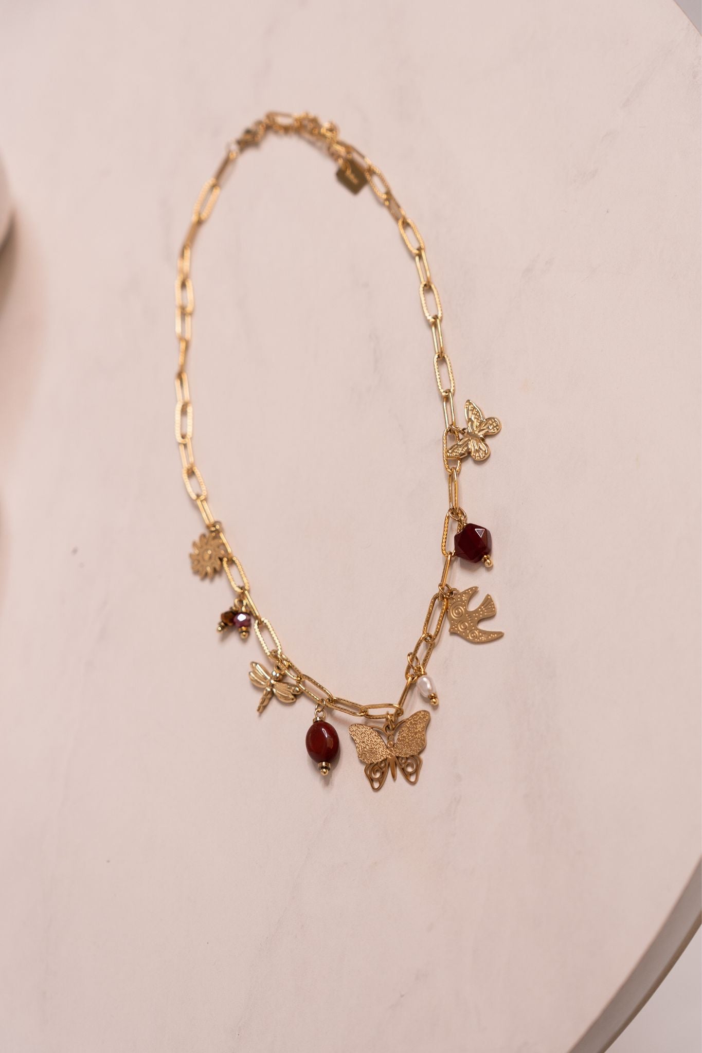 Olive Butterfly Charm Necklace In Gold
