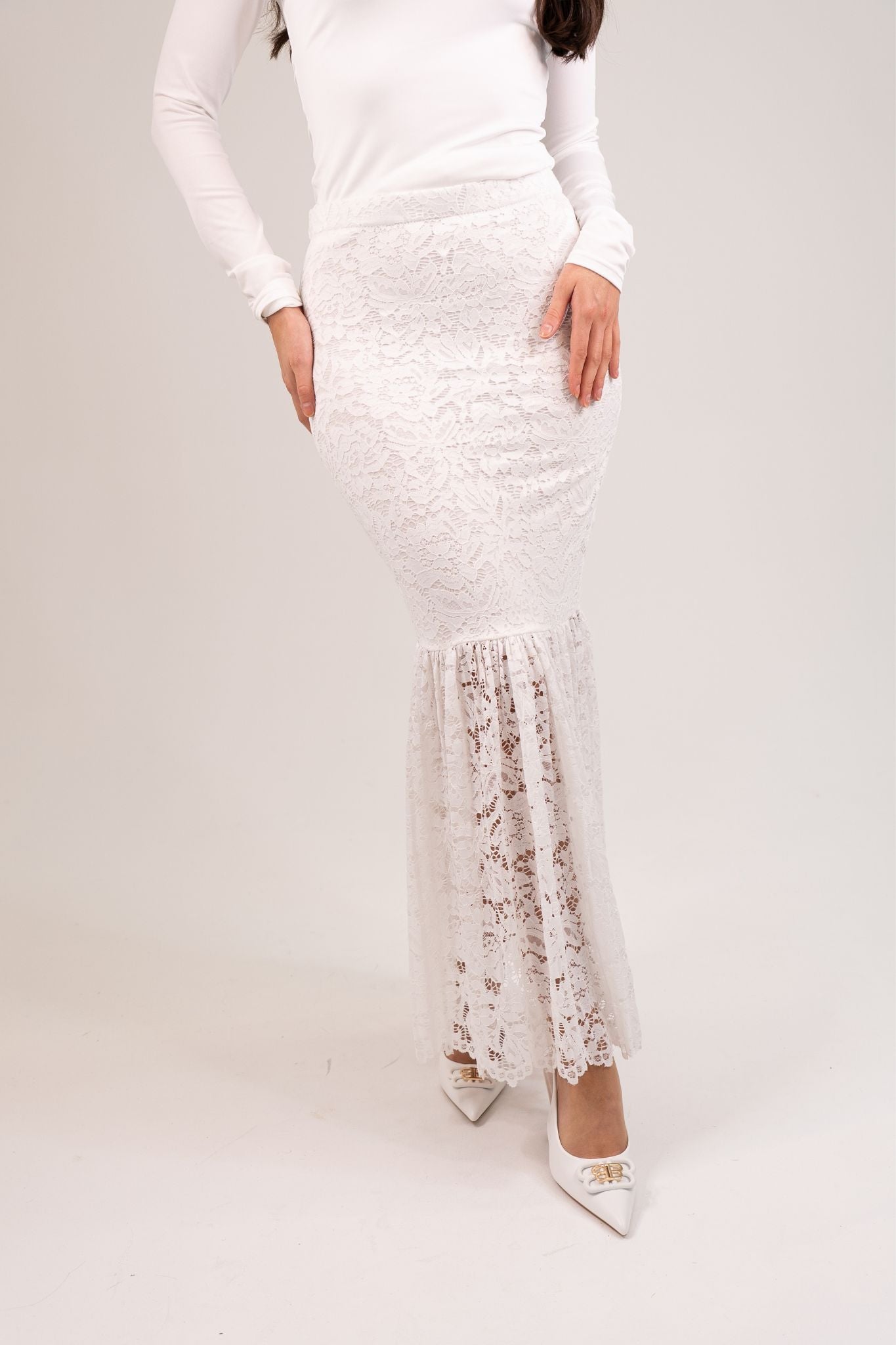 Polly Lace Maxi Skirt In White