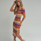 Polly Off Shoulder Stripe Dress In Pink Multi