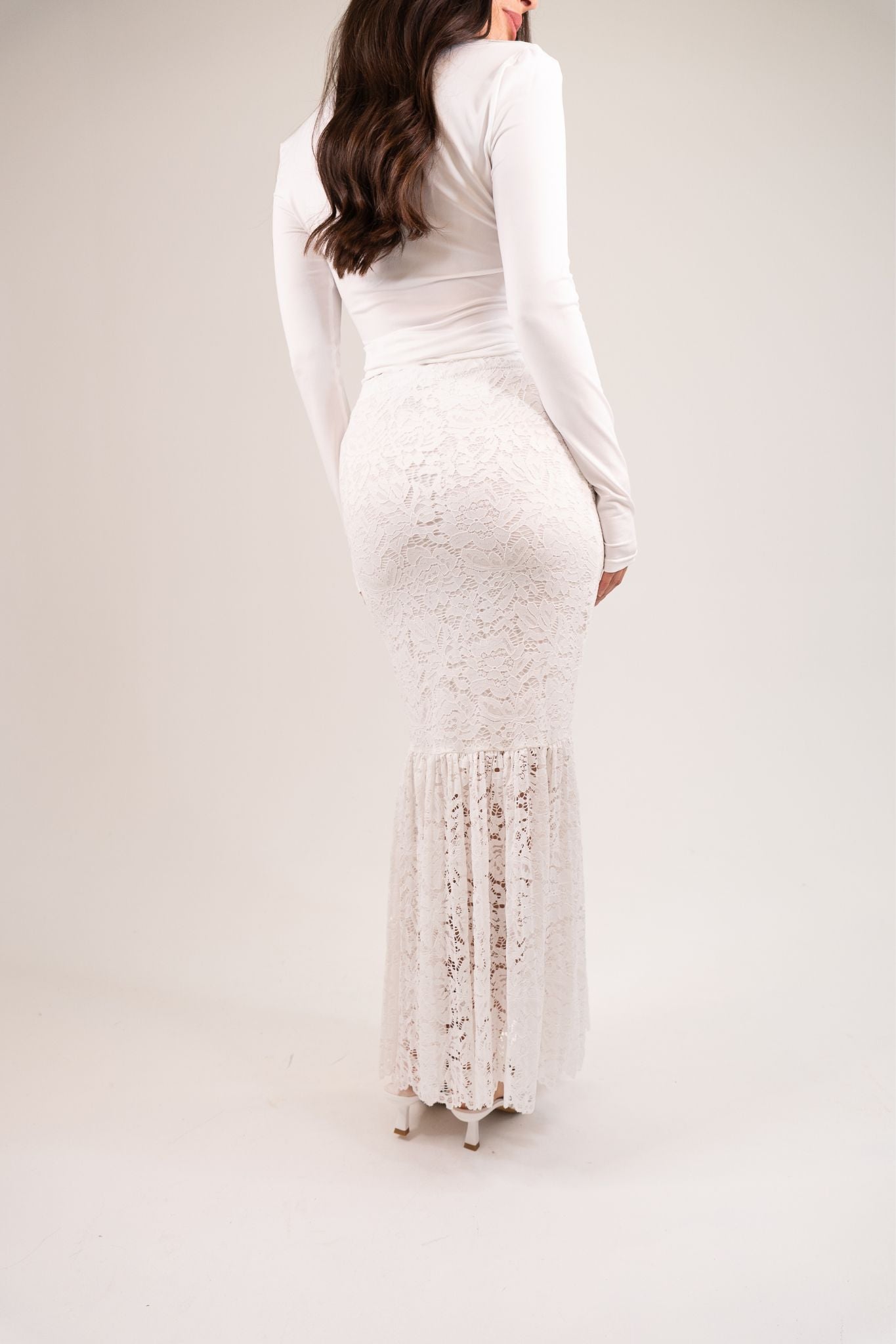 Polly Lace Maxi Skirt In White