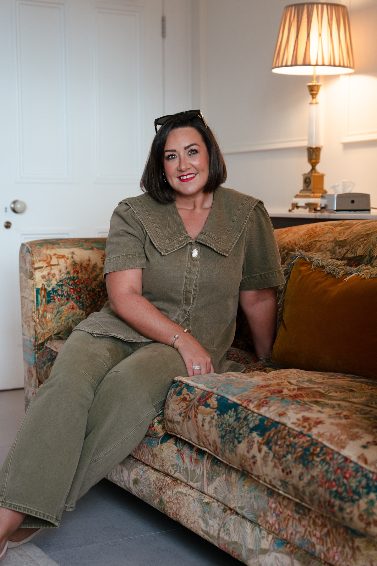 Love Laura Statement Collar Top In Olive