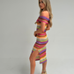 Polly Off Shoulder Stripe Dress In Pink Multi