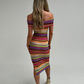 Polly Off Shoulder Stripe Dress In Pink Multi