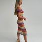 Polly Off Shoulder Stripe Dress In Pink Multi
