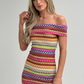 Polly Off Shoulder Stripe Dress In Pink Multi