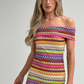 Polly Off Shoulder Stripe Dress In Pink Multi