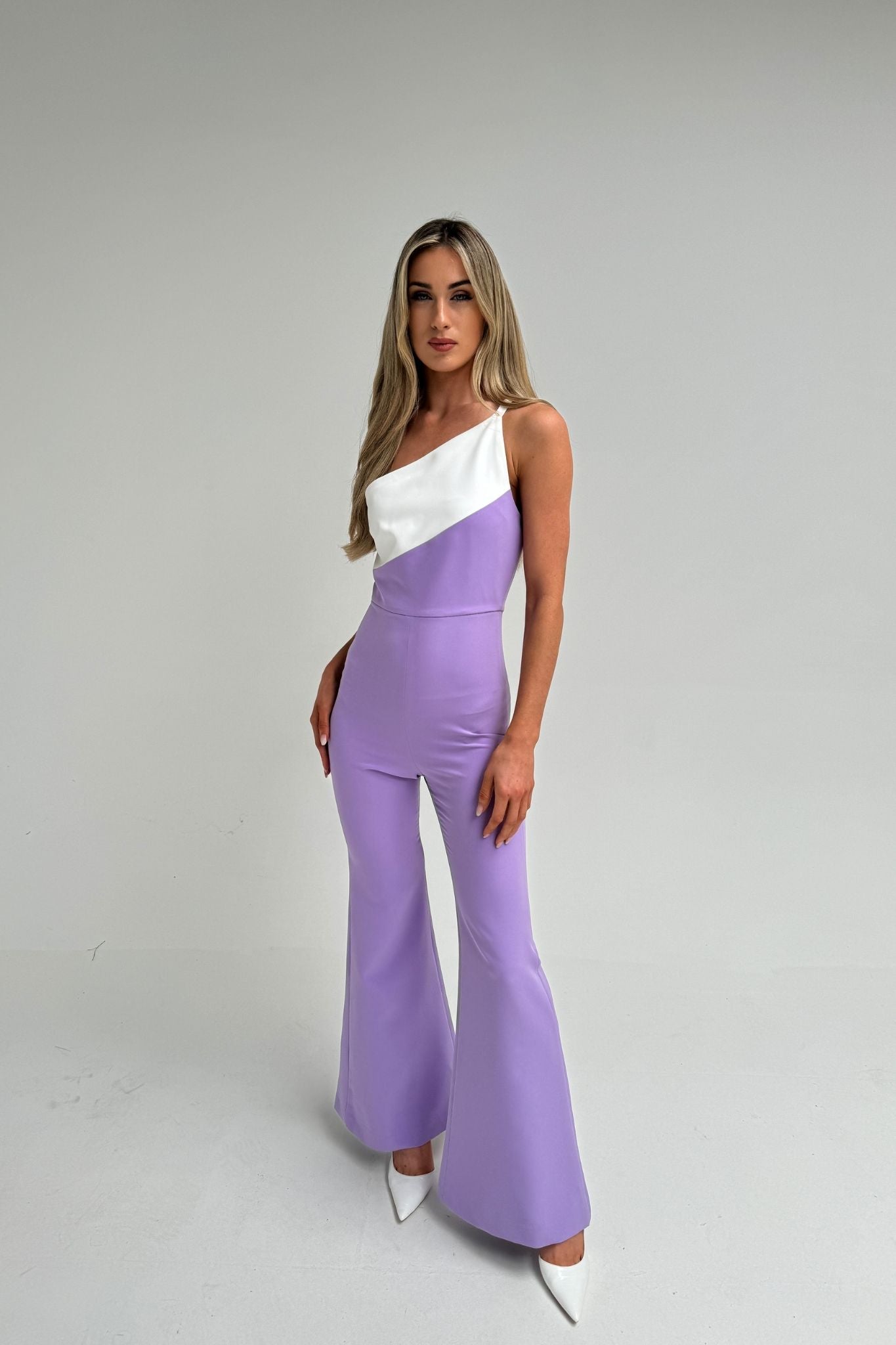 Faye One Shoulder Jumpsuit In Lilac Mix