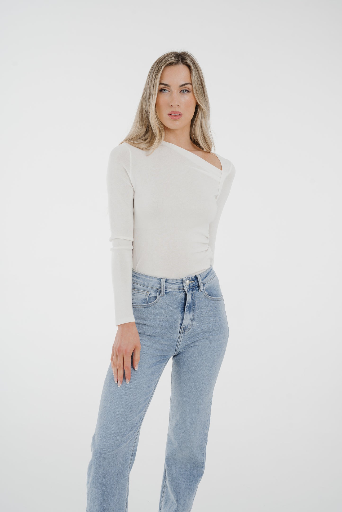 Kate Asymmetric Neck Top In White