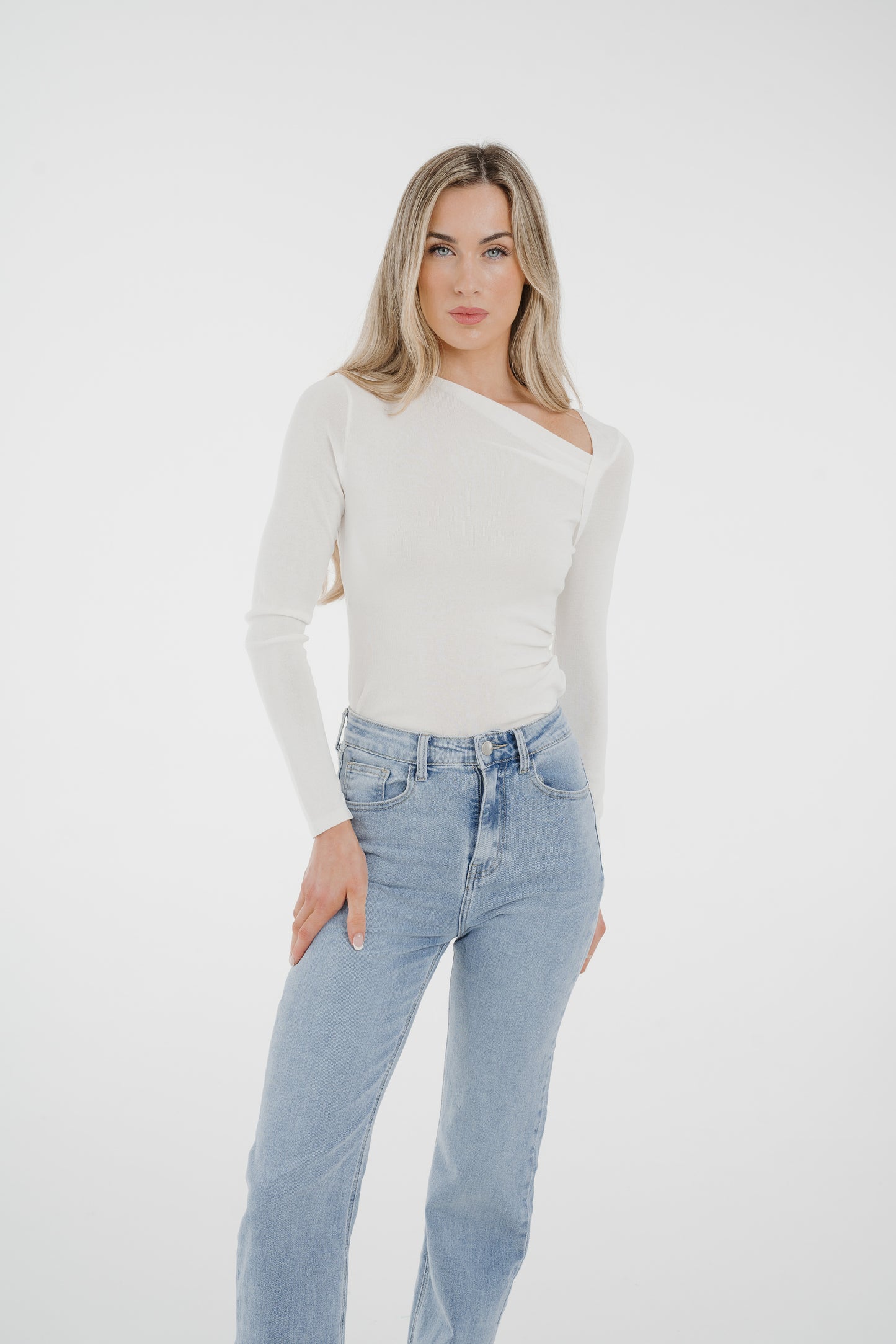 Kate Asymmetric Neck Top In White