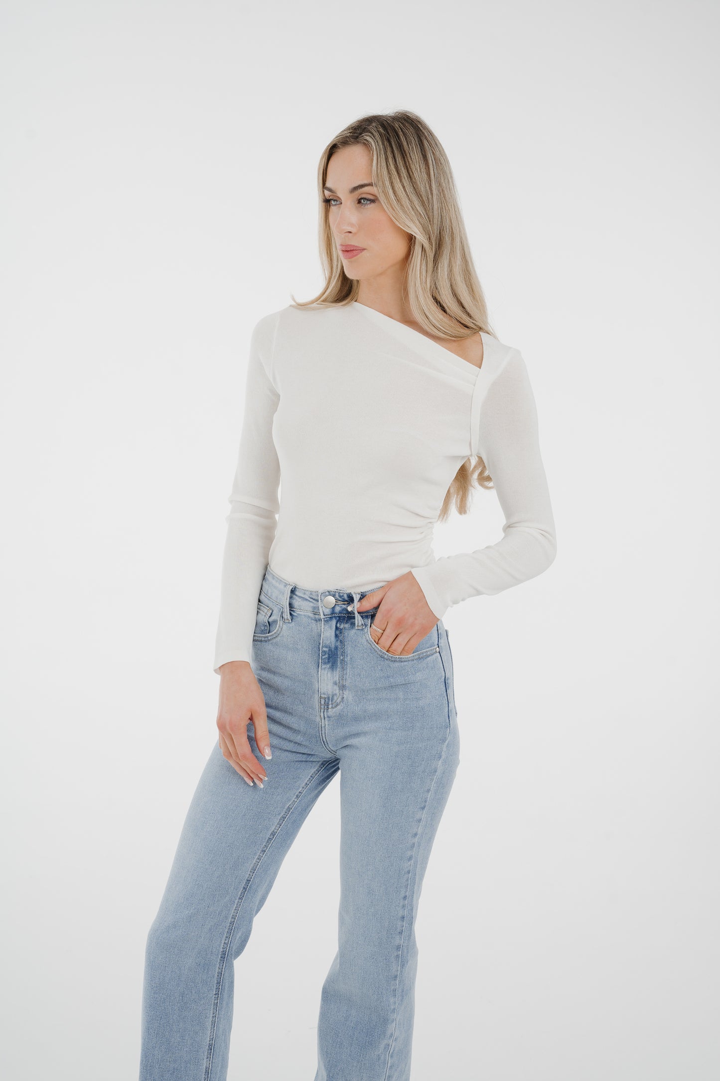 Kate Asymmetric Neck Top In White