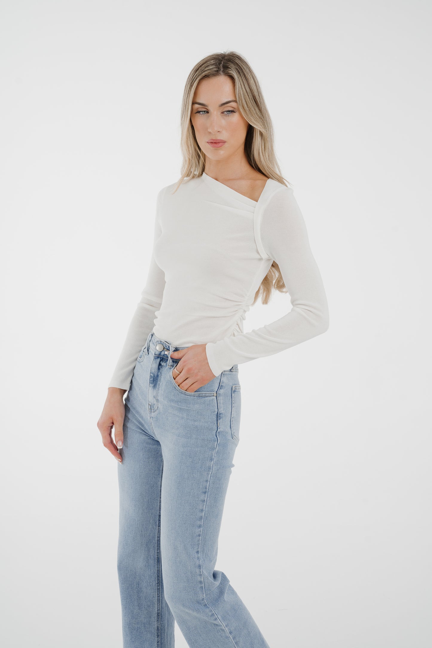 Kate Asymmetric Neck Top In White