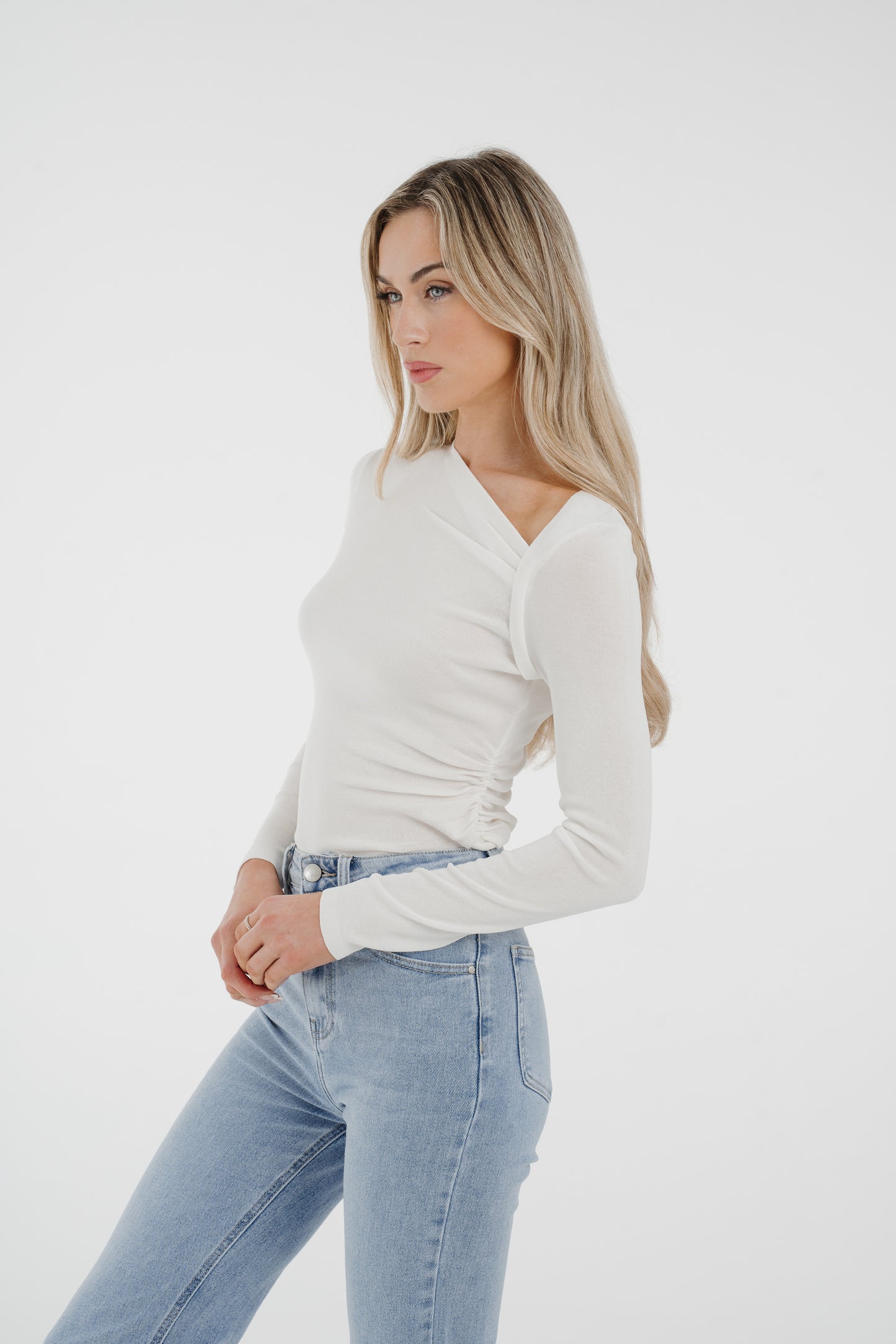 Kate Asymmetric Neck Top In White